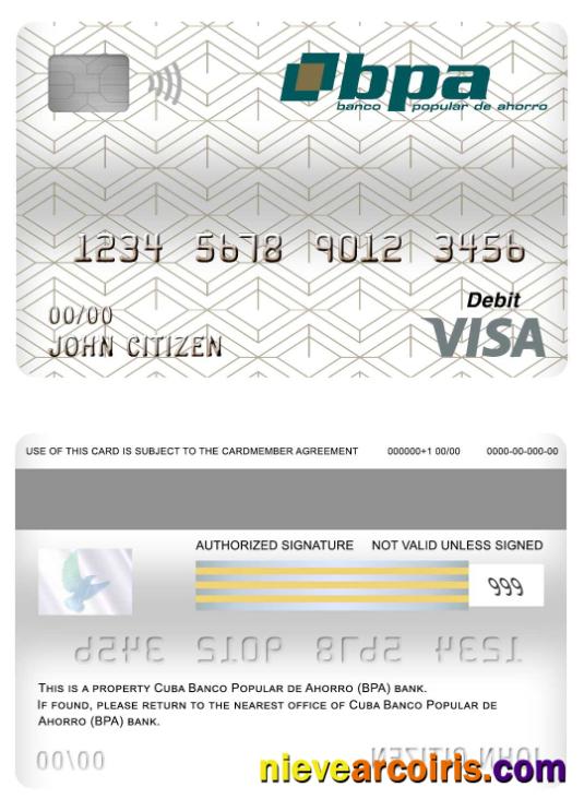 Cuba Banco Popular de Ahorro (BPA) bank visa debit card